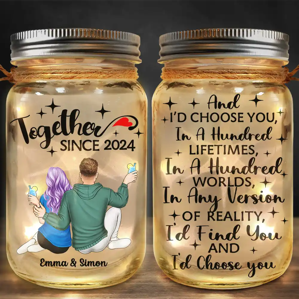 Gift For Couples,Gift For Husband,Gift For Wife,Gift For Boyfriend,Gift For Girlfriend,Love - Couple I'll Choose You - Personalized Mason Jar Light