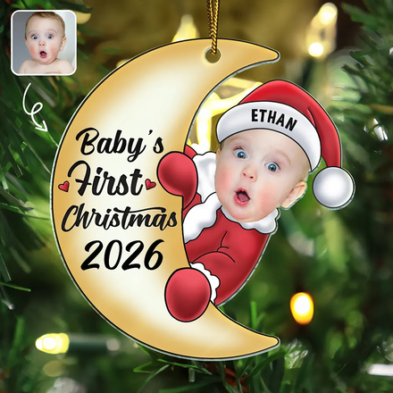 Custom Photo Christmas Santa Baby On The Moon - Personalized Cutout Acrylic Ornament