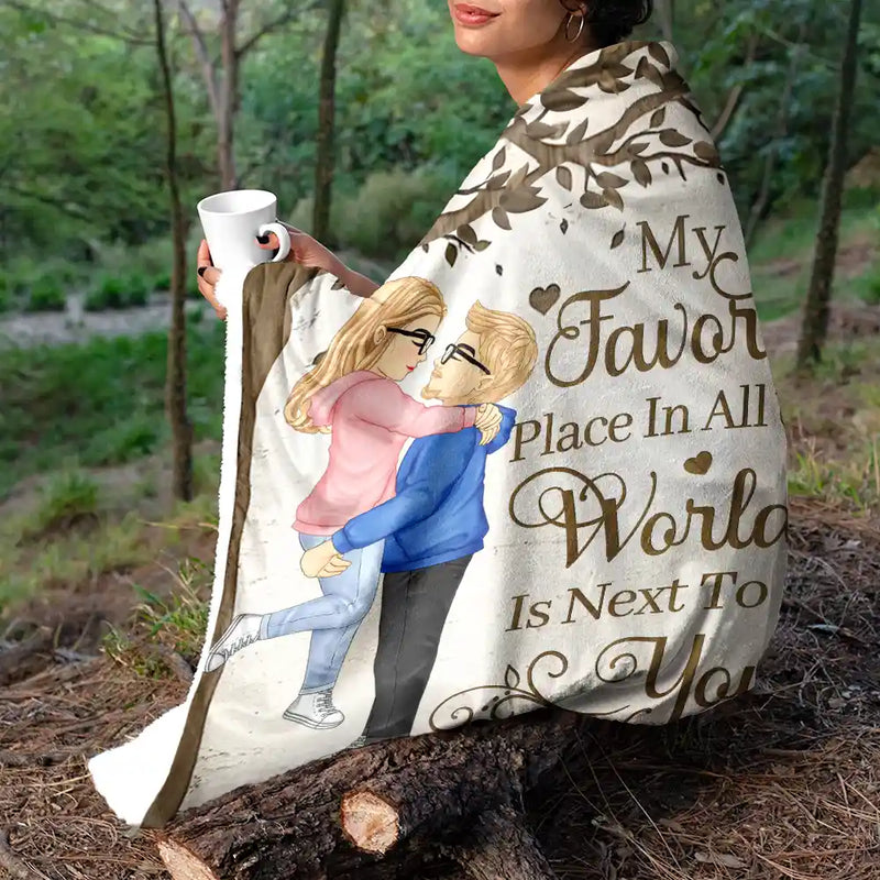 Gift For Couples,Gift For Husband,Gift For Wife,Gift For Boyfriend,Gift For Girlfriend,Happy - My Favorite Place In All The World - Personalized Fleece Blanket, Sherpa Blanket