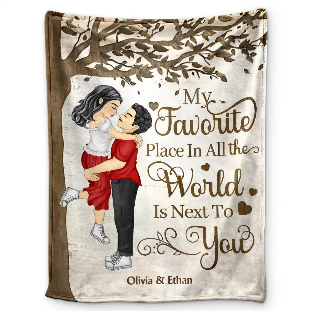 Gift For Couples,Gift For Husband,Gift For Wife,Gift For Boyfriend,Gift For Girlfriend,Happy - My Favorite Place In All The World - Personalized Fleece Blanket, Sherpa Blanket