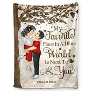 Gift For Couples,Gift For Husband,Gift For Wife,Gift For Boyfriend,Gift For Girlfriend,Happy - My Favorite Place In All The World - Personalized Fleece Blanket, Sherpa Blanket