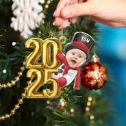 New baby, New Dad, New Mom - Custom Photo Christmas 2024 Santa Baby - Personalized Cutout Acrylic Ornament