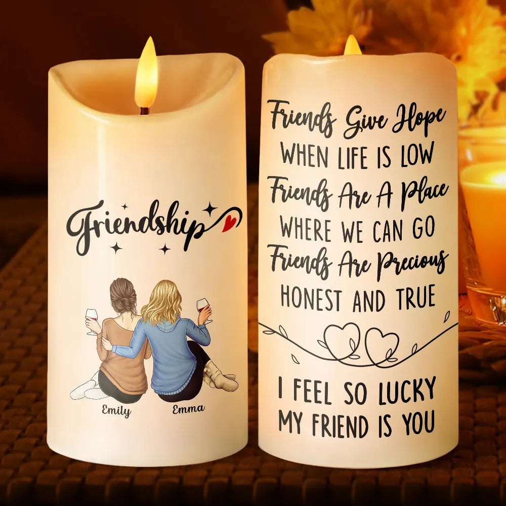 Gift For Bestie,Happy - I Feel So Lucky My Friend Is You - Personalized Flameless LED Candle