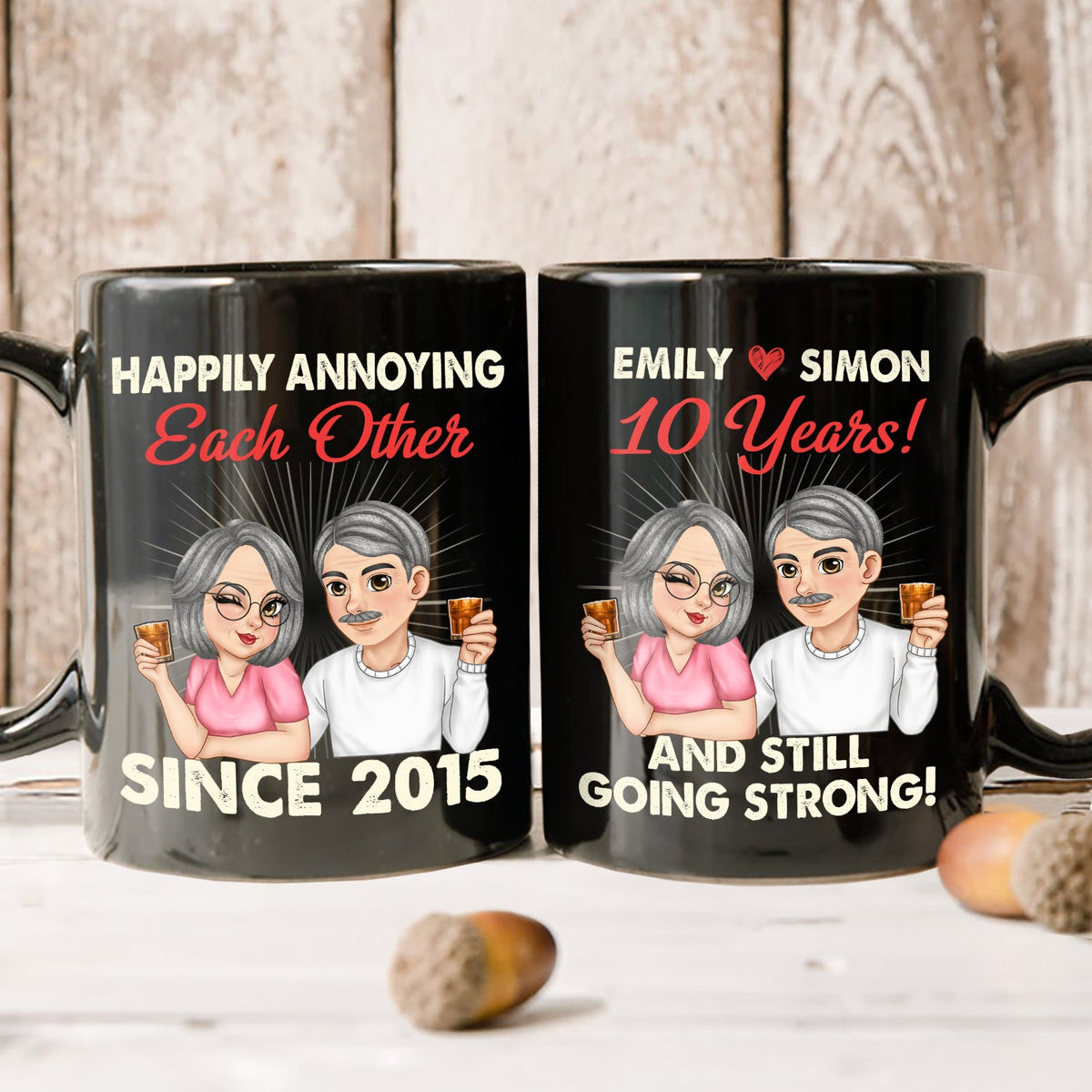Couple Happily Annoying Each Other - Personalized Black Mug