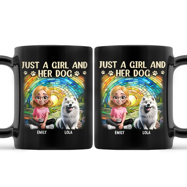 Dog Lovers,Pet Lovers,Dog Mom,Dog Dad,Pet Mom,Pet Dad - Rainbow Just A Girl And Her Dog - Personalized Black Mug