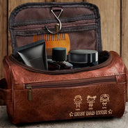 Gift For Husband, Gift For Yourself, Gift For Men, Gift For Grandpa, Gift For Father, Summer, Happy - Stick Figure Best Dad Ever - Personalized Leather Toiletry Bag