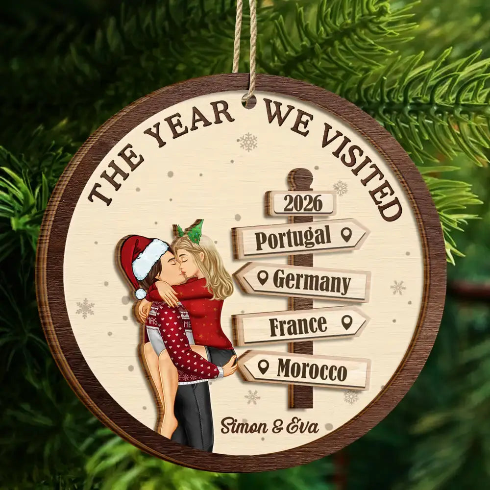 The Year We Visited Travel Couple - Personalized 2-Layered Wooden Ornament