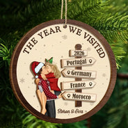 The Year We Visited Travel Couple - Personalized 2-Layered Wooden Ornament
