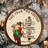 The Year We Visited Travel Couple - Personalized 2-Layered Wooden Ornament