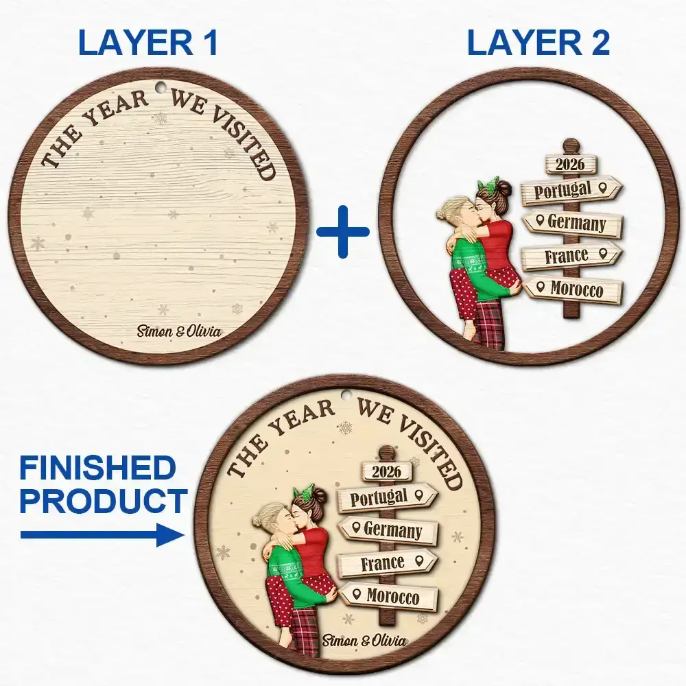 The Year We Visited Travel Couple - Personalized 2-Layered Wooden Ornament