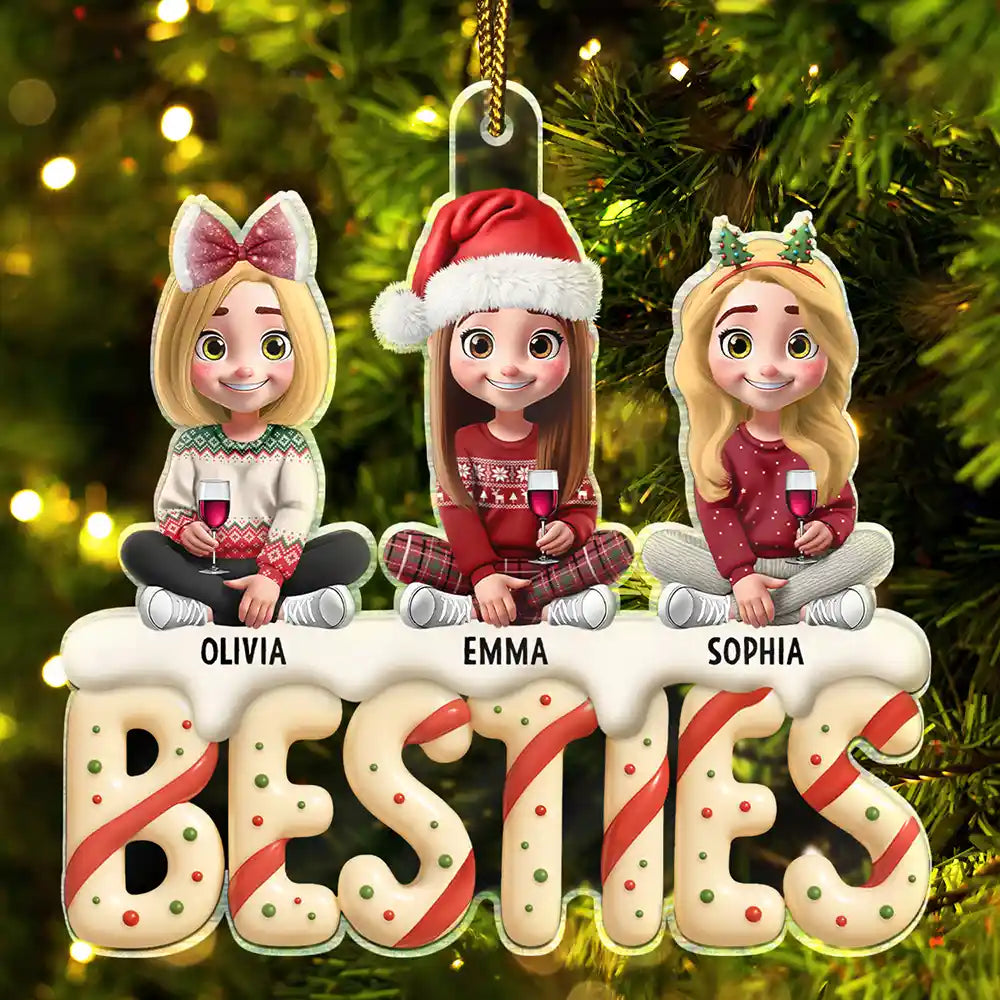 Besties Sisters Colleagues Christmas Tree Cake 3D Effect - Personalized Custom Shaped Acrylic Ornament