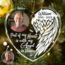 Memorial,Family,Parents,Gift For Grandparents,Sad,Christmas - Custom Photo Part Of My Heart Is With My Angel In Heaven - Personalized Heart Shaped Glass Ornament