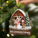 Custom Photo,Christmas,Family,Happy - Custom Photo Family Gathering Red Barn - Personalized Custom Shaped Wooden Ornament