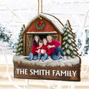 Custom Photo,Christmas,Family,Happy - Custom Photo Family Gathering Red Barn - Personalized Custom Shaped Wooden Ornament