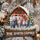 Custom Photo,Christmas,Family,Happy - Custom Photo Family Gathering Red Barn - Personalized Custom Shaped Wooden Ornament