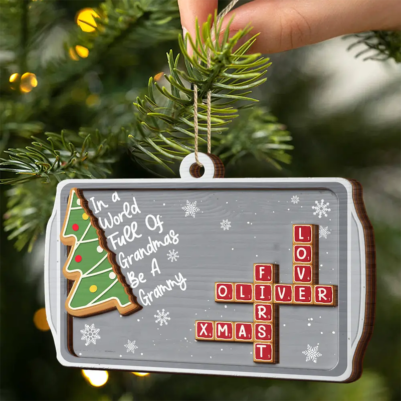 Gift For Grandma,Gift For Women,Christmas,Love - Crossword Srabble Gingerbread Cookie World Full Of Grandmas - Personalized 2-Layered Wooden Ornament