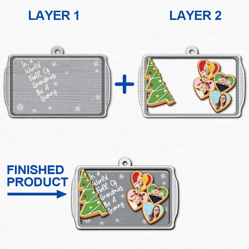 Gift For Grandma,Gift For Women,Christmas,Love - Custom Photo Gingerbread Cookie World Full Of Grandmas - Personalized 2-Layered Wooden Ornament