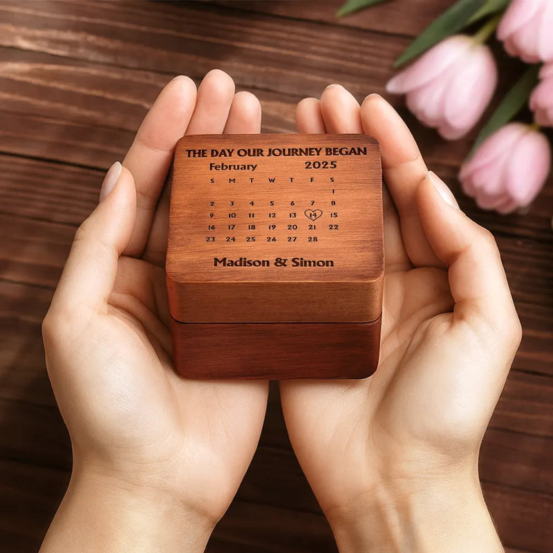 Gift For Couples,Old Couples,Gift For Husband,Gift For Boyfriend,Gift For Girlfriend,Love,Wedding,Wedding Anniversary,Anniversary - Custom Photo Calendar The Day Our Journey Began - Personalized Wooden Accordion Photo Box