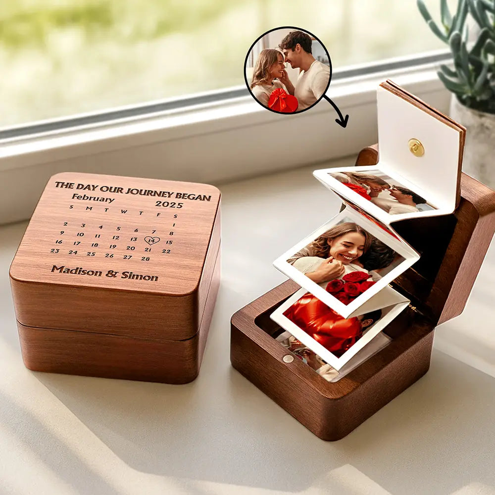 Custom Photo Calendar The Day Our Journey Began - Personalized Wooden Accordion Photo Box