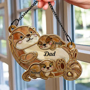 Gift For Grandma,Gift For Mother,Gift For Father,Icon,Adorable - Otter Pups Stained Glass Effect Mom Grandma - Personalized Window Hanging Suncatcher Ornament