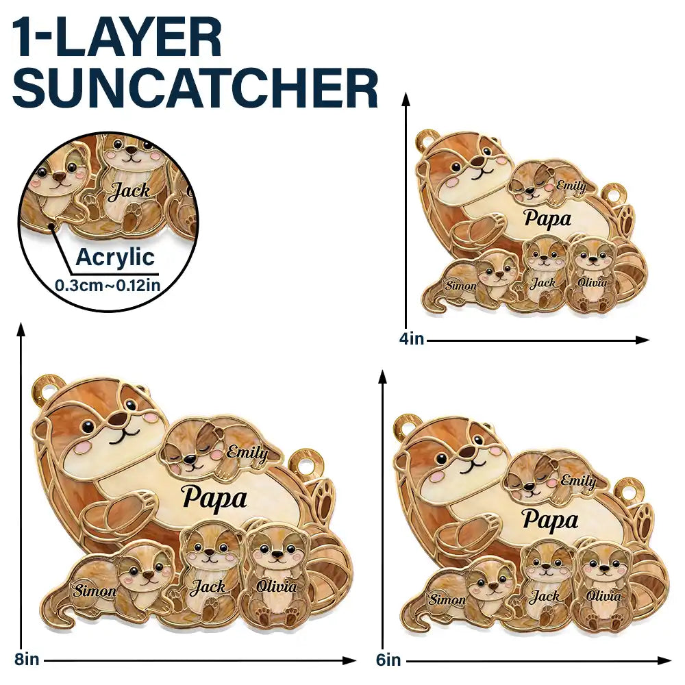 Gift For Grandma,Gift For Mother,Gift For Father,Icon,Adorable - Otter Pups Stained Glass Effect Mom Grandma - Personalized Window Hanging Suncatcher Ornament