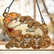 Gift For Grandma,Gift For Mother,Gift For Father,Icon,Adorable - Otter Pups Stained Glass Effect Mom Grandma - Personalized Window Hanging Suncatcher Ornament