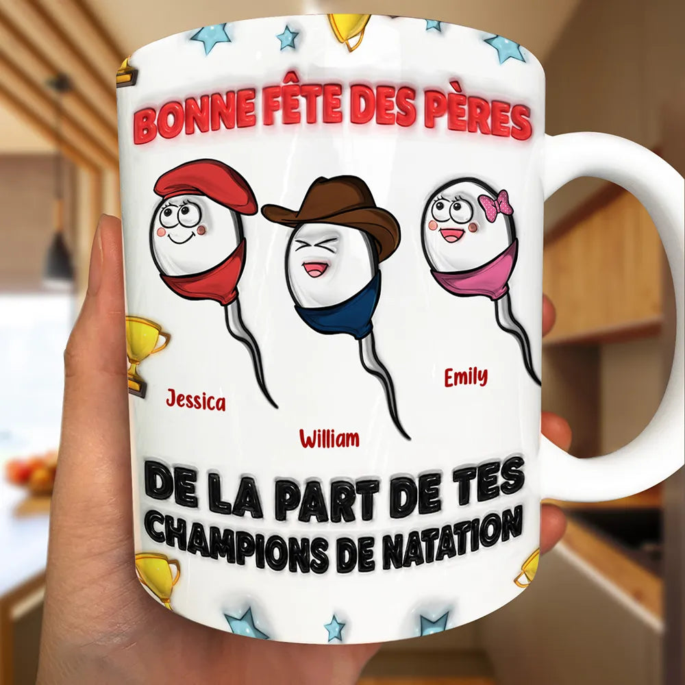 De La Part De Tes Champions De Natation - Impression Effet 3D Gonflé - Tasse Personnalisée Impression Proche Des Bords
