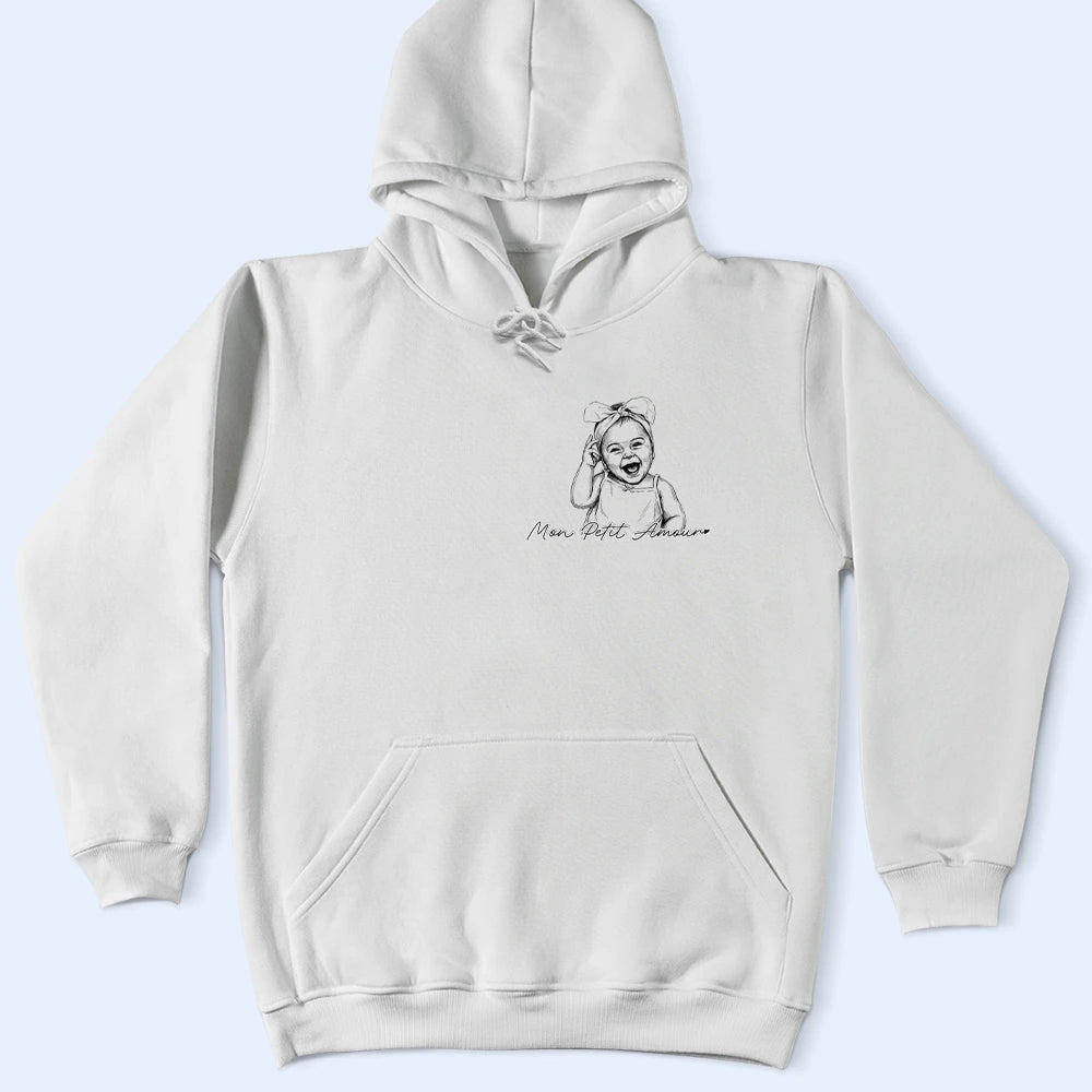 Gift For Father,Custom Photo,Art Design,French,Non-Eng,Sentimental,Photo - Pencil Sketch - Remove BG - Photo Personnalisée Croquis Au Crayon Photo Personnalisée Croquis Au Crayon Meilleur Papa Du Monde Portrait De Famille - T-Shirt Personnalisé