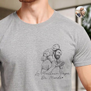 Gift For Father,Custom Photo,Art Design,French,Non-Eng,Sentimental,Photo - Pencil Sketch - Remove BG - Photo Personnalisée Croquis Au Crayon Photo Personnalisée Croquis Au Crayon Meilleur Papa Du Monde Portrait De Famille - T-Shirt Personnalisé