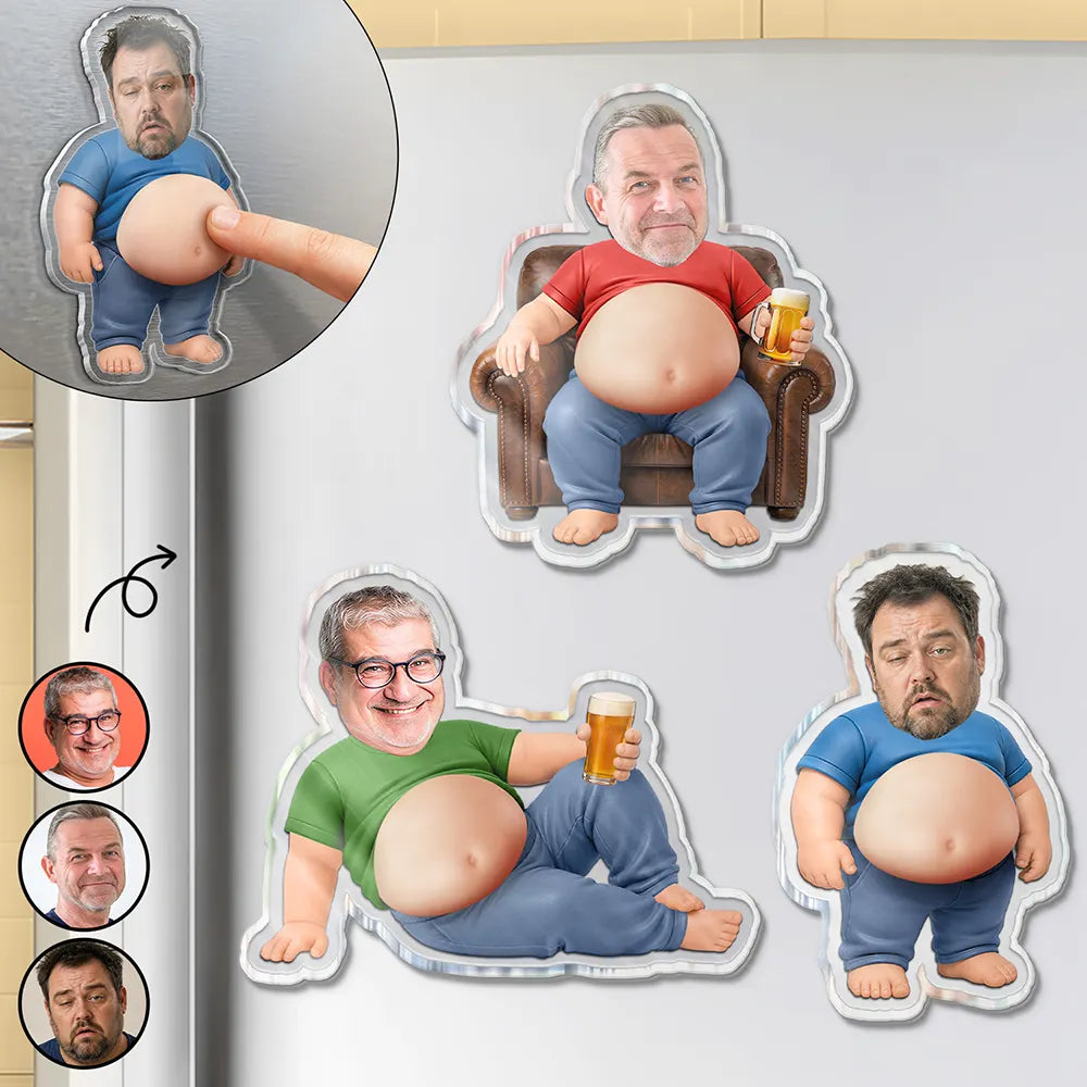 Custom Photo Chilling Dad Bod - Personalized Squishy Acrylic Fridge Magnet