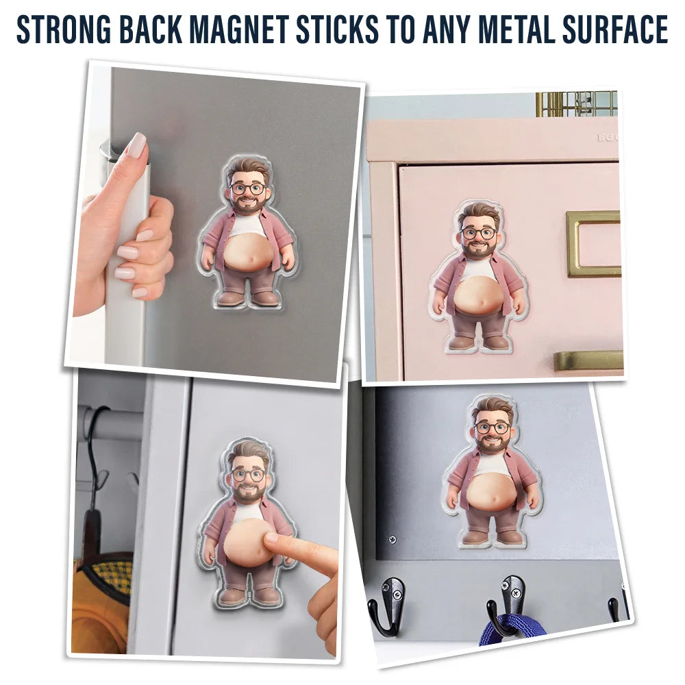 Custom Photo,Art Design,Family,Humorous,Photo - Belly FreeStyle Pose Cartoon Figure - Custom Photo Cartoon Belly Character Family Members - Personalized Squishy Acrylic Fridge Magnet
