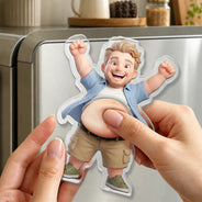 Custom Photo,Art Design,Family,Humorous,Photo - Belly FreeStyle Pose Cartoon Figure - Custom Photo Cartoon Belly Character Family Members - Personalized Squishy Acrylic Fridge Magnet