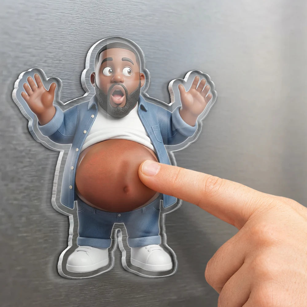 Custom Photo,Art Design,Family,Humorous,Photo - Belly FreeStyle Pose Cartoon Figure - Custom Photo Cartoon Belly Character Family Members - Personalized Squishy Acrylic Fridge Magnet