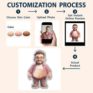 Custom Photo,Art Design,Family,Humorous,Photo - Belly FreeStyle Pose Cartoon Figure - Custom Photo Cartoon Belly Character Family Members - Personalized Squishy Acrylic Fridge Magnet