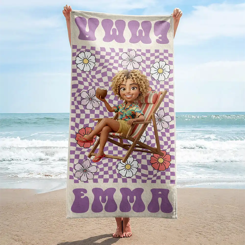 Custom Photo,Beach,Art Design,Summer,Gift For Yourself,Playful,Photo - Beach Chair 3D Effect - Custom Photo 3D Summer Concept Retro Traveling Beach Poolside Swimming Picnic - Personalized Beach Towel