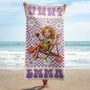 Custom Photo,Beach,Art Design,Summer,Gift For Yourself,Playful,Photo - Beach Chair 3D Effect - Custom Photo 3D Summer Concept Retro Traveling Beach Poolside Swimming Picnic - Personalized Beach Towel