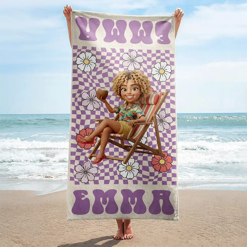 Custom Photo,Beach,Art Design,Summer,Gift For Yourself,Playful,Photo - Beach Chair 3D Effect - Custom Photo 3D Summer Concept Retro Traveling Beach Poolside Swimming Picnic - Personalized Beach Towel
