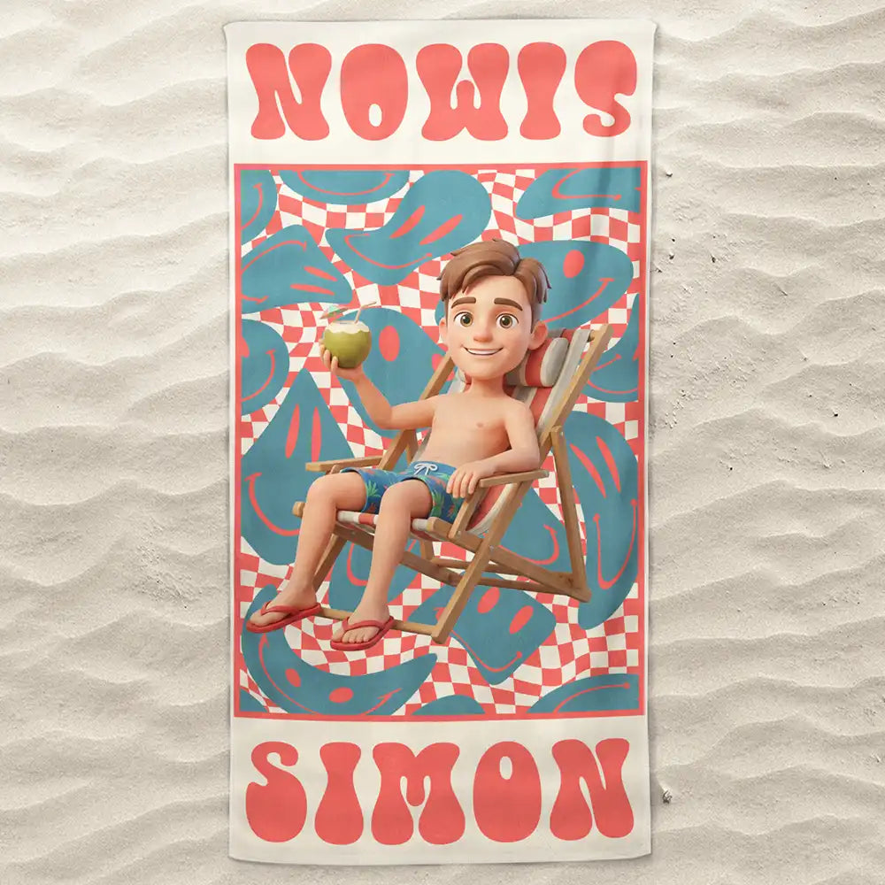 Custom Photo,Beach,Art Design,Summer,Gift For Yourself,Playful,Photo - Beach Chair 3D Effect - Custom Photo 3D Summer Concept Retro Traveling Beach Poolside Swimming Picnic - Personalized Beach Towel