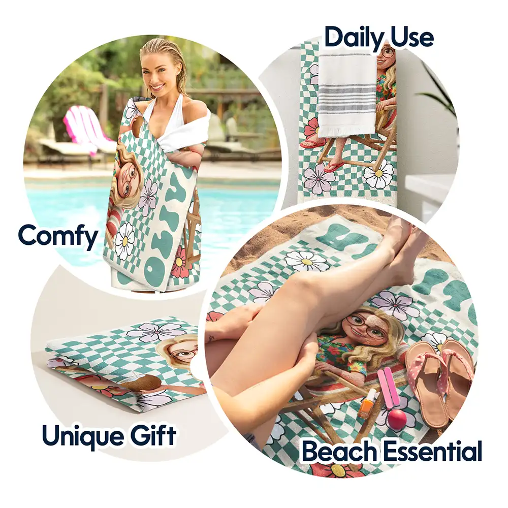 Custom Photo,Beach,Art Design,Summer,Gift For Yourself,Playful,Photo - Beach Chair 3D Effect - Custom Photo 3D Summer Concept Retro Traveling Beach Poolside Swimming Picnic - Personalized Beach Towel