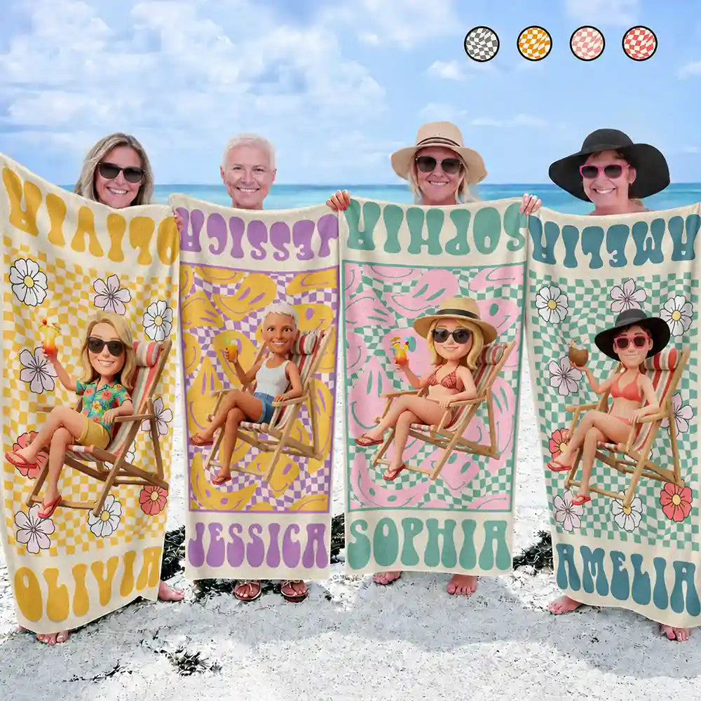 Custom Photo,Beach,Art Design,Summer,Gift For Yourself,Playful,Photo - Beach Chair 3D Effect - Custom Photo 3D Summer Concept Retro Traveling Beach Poolside Swimming Picnic - Personalized Beach Towel
