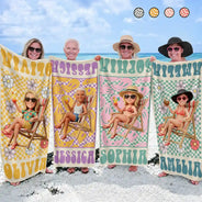Custom Photo,Beach,Art Design,Summer,Gift For Yourself,Playful,Photo - Beach Chair 3D Effect - Custom Photo 3D Summer Concept Retro Traveling Beach Poolside Swimming Picnic - Personalized Beach Towel