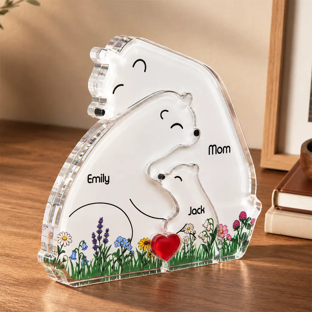 Grateful,Christmas,Gift For Mother,Old Mom,Custom Text - Hugging Bear Family Puzzle For Mom Christmas Birthday Gifts - Personalized Custom Shaped Acrylic Puzzle