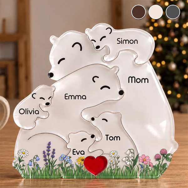 Grateful,Christmas,Gift For Mother,Old Mom,Custom Text - Hugging Bear Family Puzzle For Mom Christmas Birthday Gifts - Personalized Custom Shaped Acrylic Puzzle