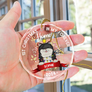 Cat 1st Christmas In My Forever Home - Personalized Circle Glass Ornament