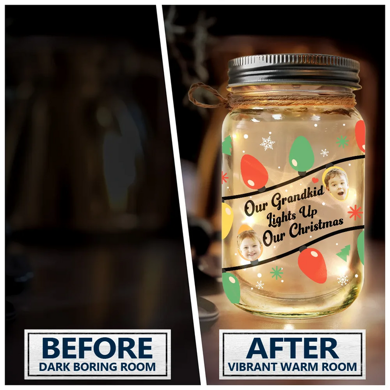 Custom Photo Light Up My Christmas - Personalized Mason Jar Light
