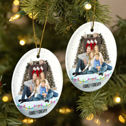 Family, Gift For Bestie - Custom Photo Family Friends Snow - Personalized Circle Ceramic Ornament