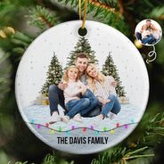 Family, Gift For Bestie - Custom Photo Family Friends Snow - Personalized Circle Ceramic Ornament