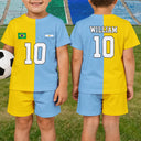 Gift For Kids, Summer, Football (Soccer), Proud, Summer Soccer Games, Icon, Custom Text - Half And Half Flag Summer Soccer Games - Personalized Kids Clothing Set