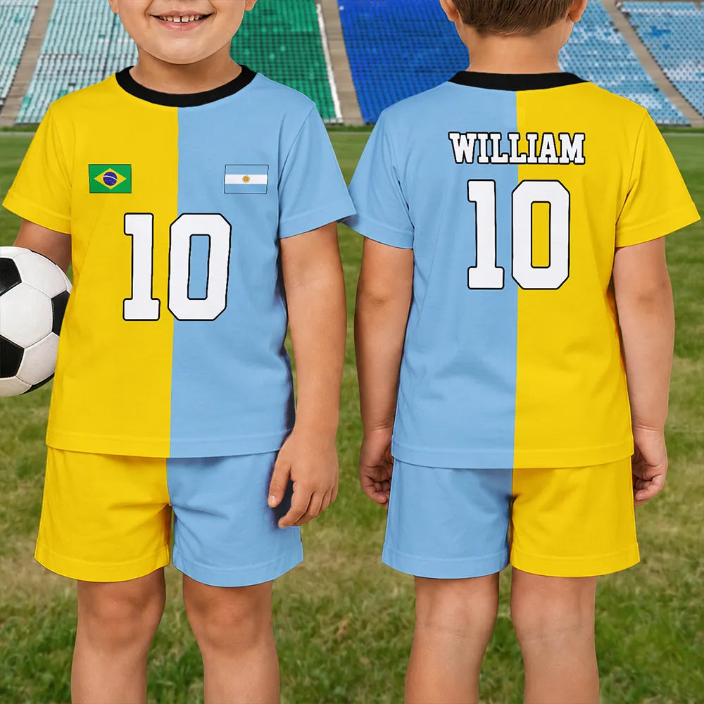Gift For Kids, Summer, Football (Soccer), Proud, Summer Soccer Games, Icon, Custom Text - Half And Half Flag Summer Soccer Games - Personalized Kids Clothing Set