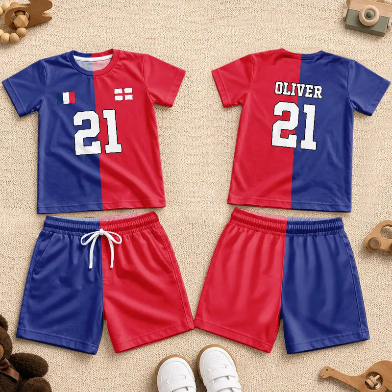 Gift For Kids, Summer, Football (Soccer), Proud, Summer Soccer Games, Icon, Custom Text - Half And Half Flag Summer Soccer Games - Personalized Kids Clothing Set